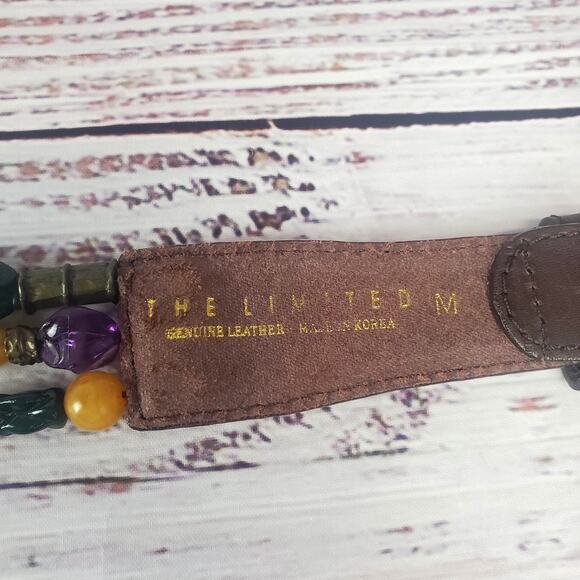 The Limited Leather Jeweled Beaded Belt Size M Boho Hippie Festival Statement - Picture 6 of 10